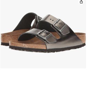 Birkenstock Women's Arizona Sandals Metallic Anthracite Leather 10-10.5W- 8-8M